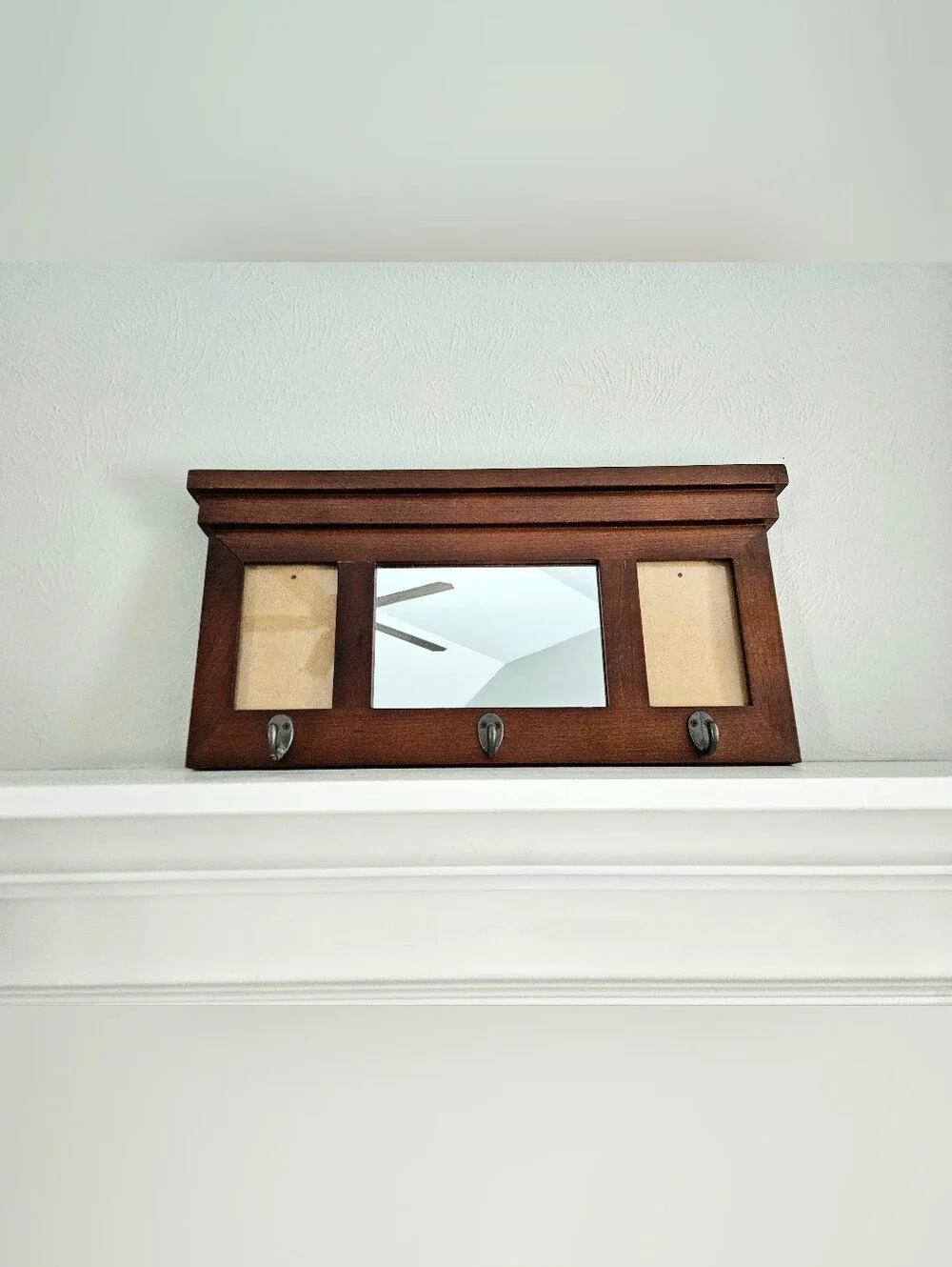 Vintage Wall Mounted Wooden Entryway Coat Rack Organizer With Mirror And Frames
